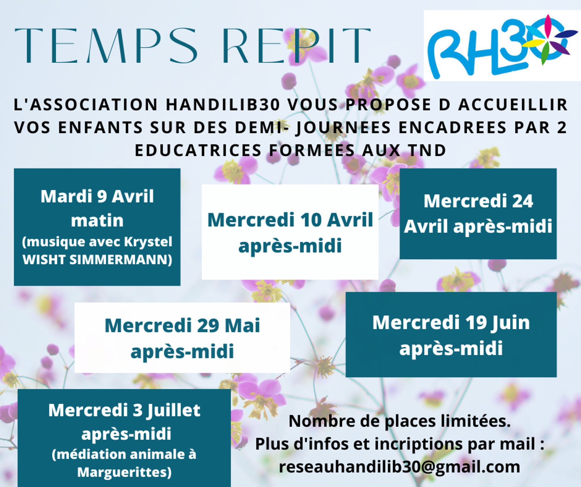 Des temps Répit proposés par Le réseau handi'Lib'30