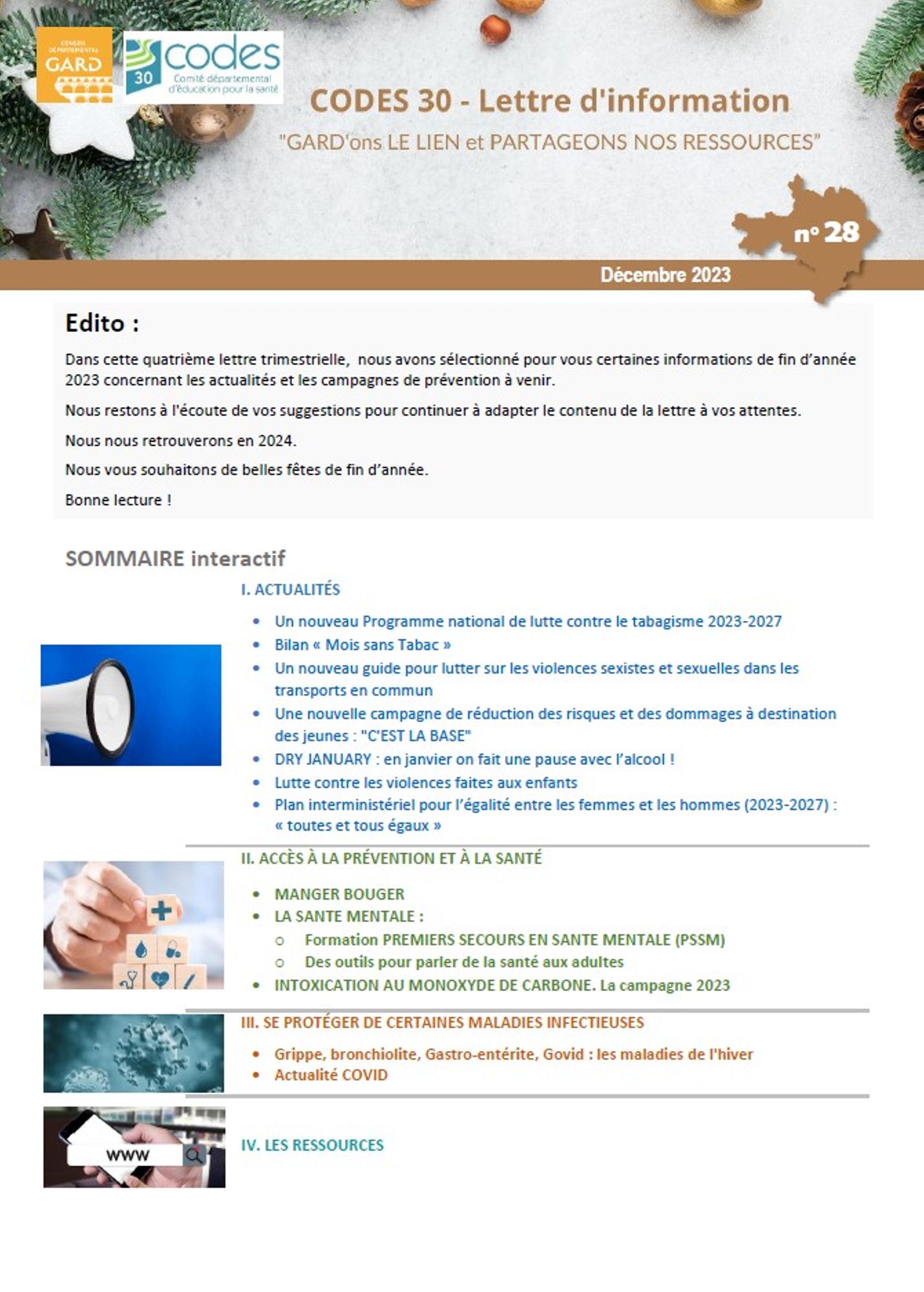Lettre d'information N° 28 du CAPS. Collectif pour Agir en Prévention et en Santé