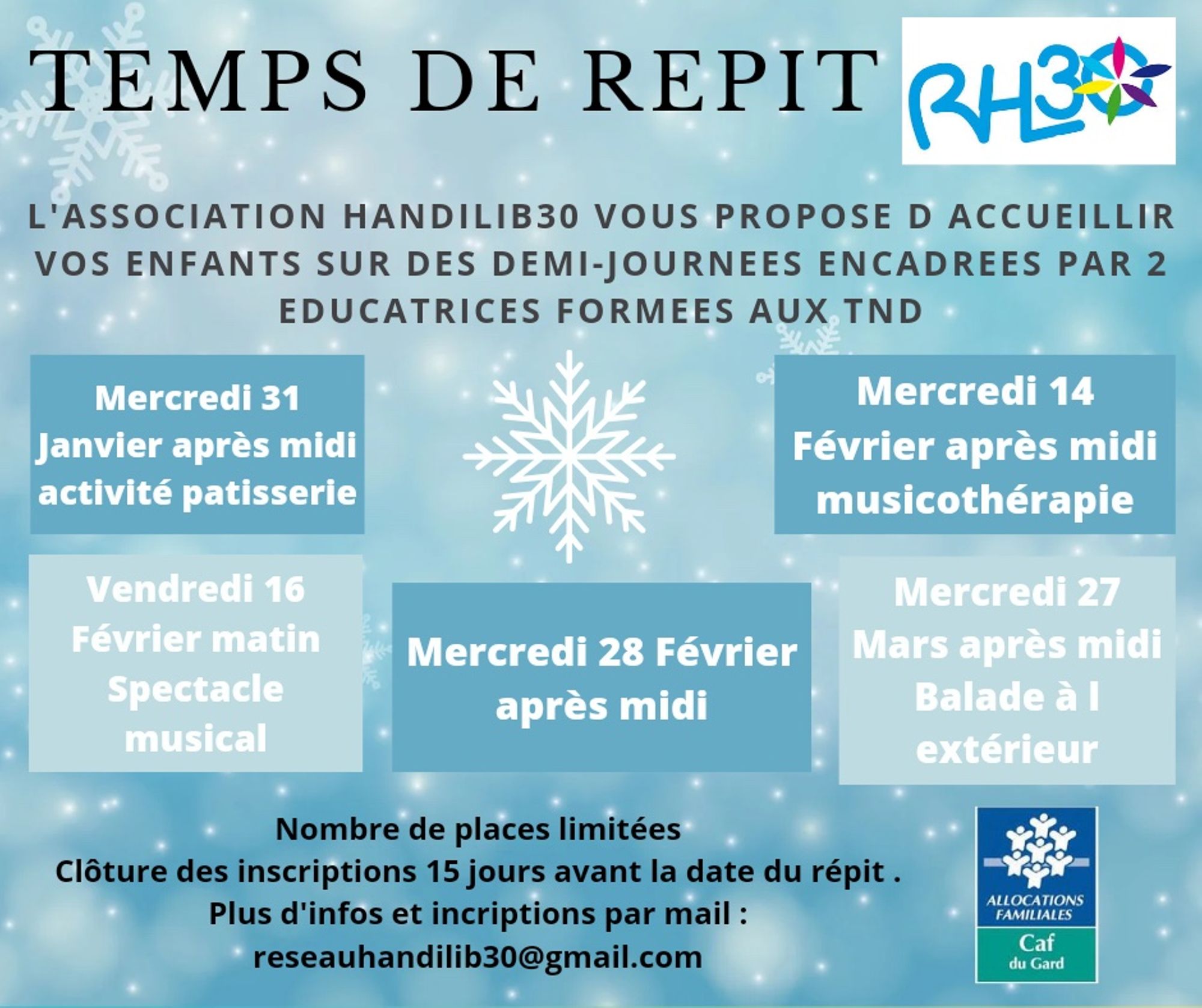 Des temps Répit proposés par Le réseau handi'Lib'30