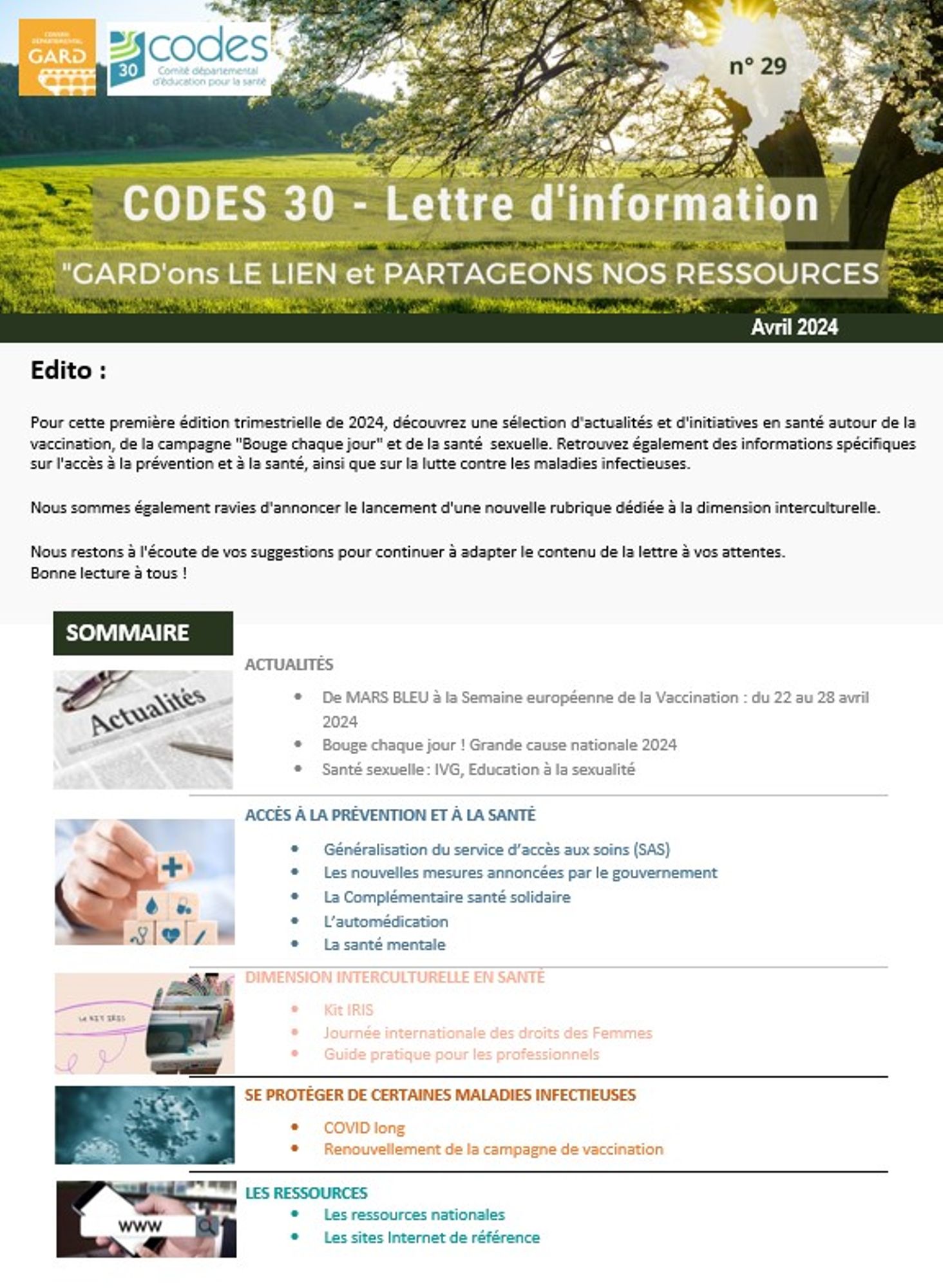 Lettre d'information N° 29 du CAPS. Collectif pour Agir en Prévention et en Santé