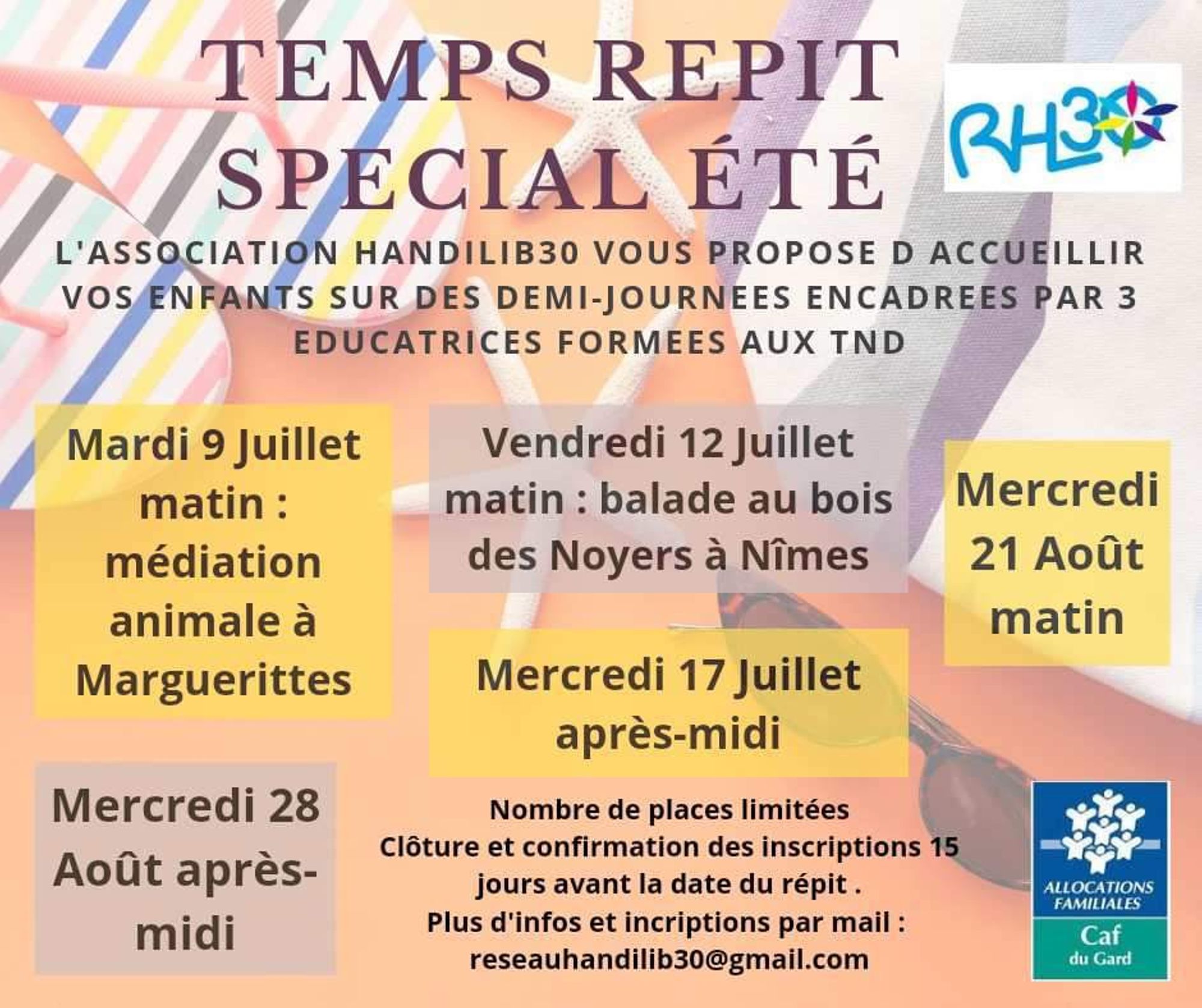 Des temps Répit proposés par Le réseau handi'Lib'30