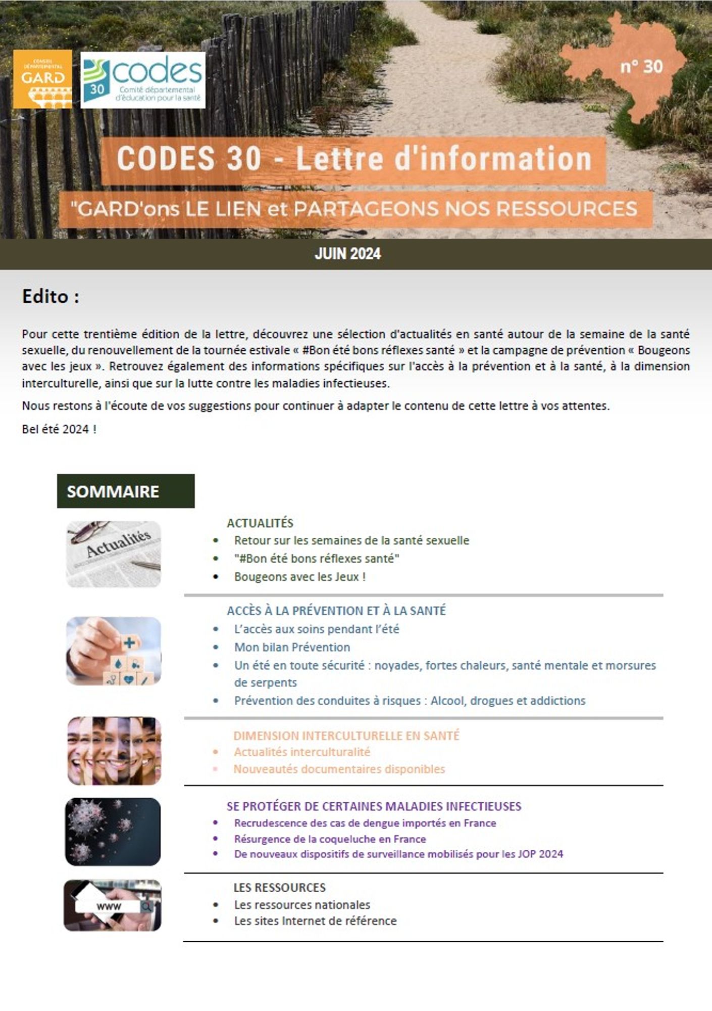 Lettre d'information N° 30 du CAPS. Collectif pour Agir en Prévention et en Santé
