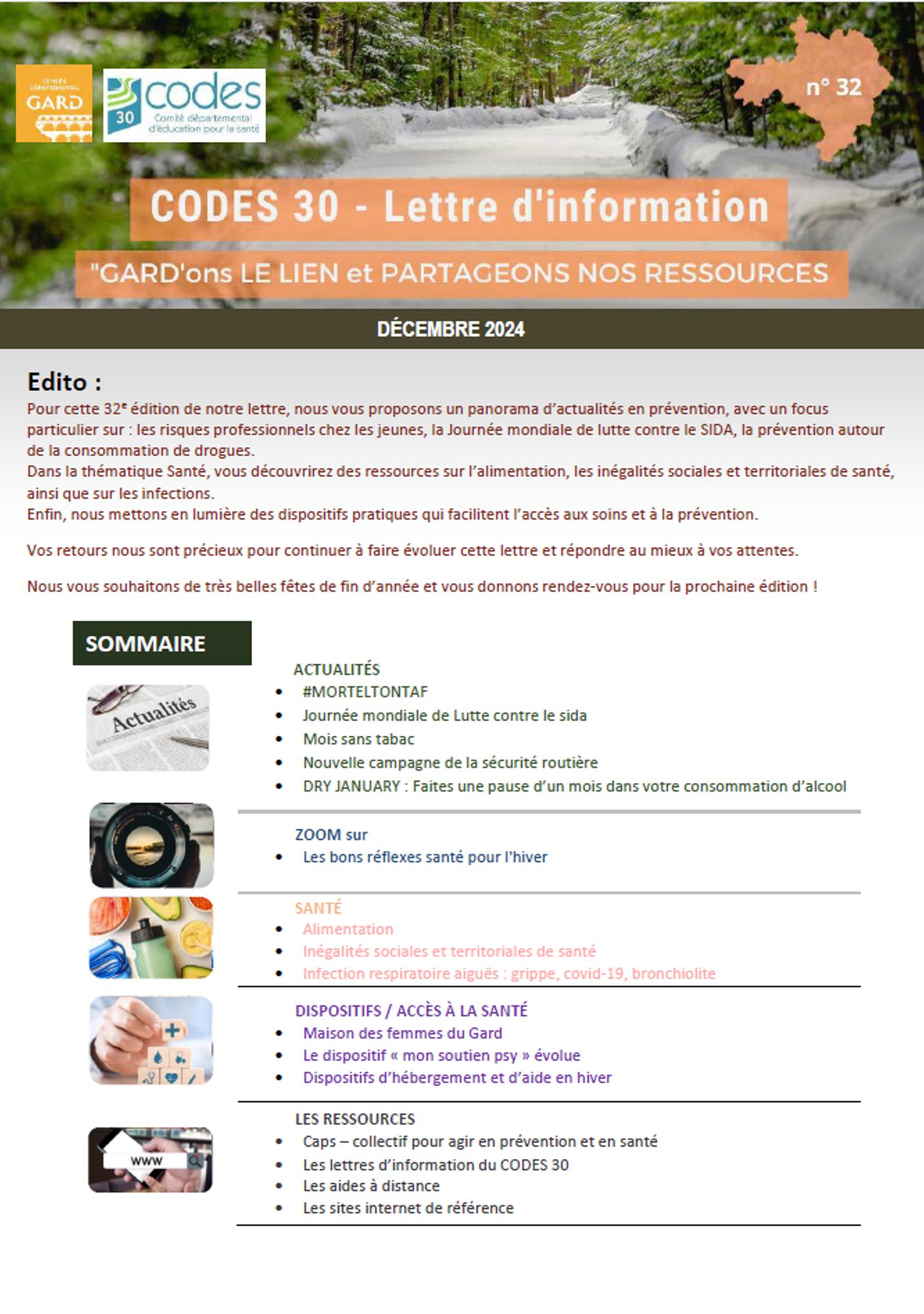 Lettre d'information N° 32 du CAPS. Collectif pour Agir en Prévention et en Santé