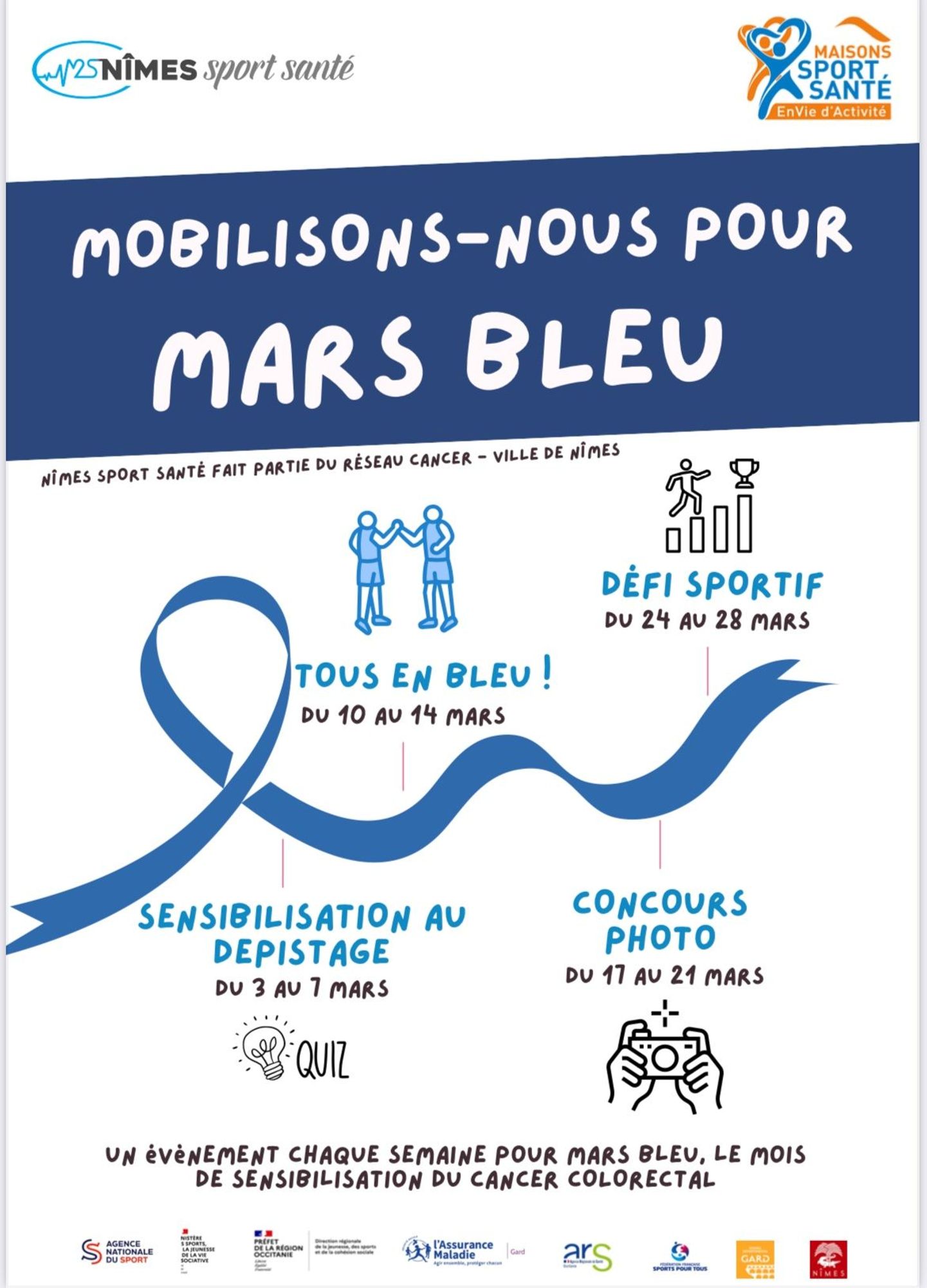 Mars Bleu : Nîmes Sport Santé - Maison Sport Santé Nîmes se mobilise contre le cancer colorectal !