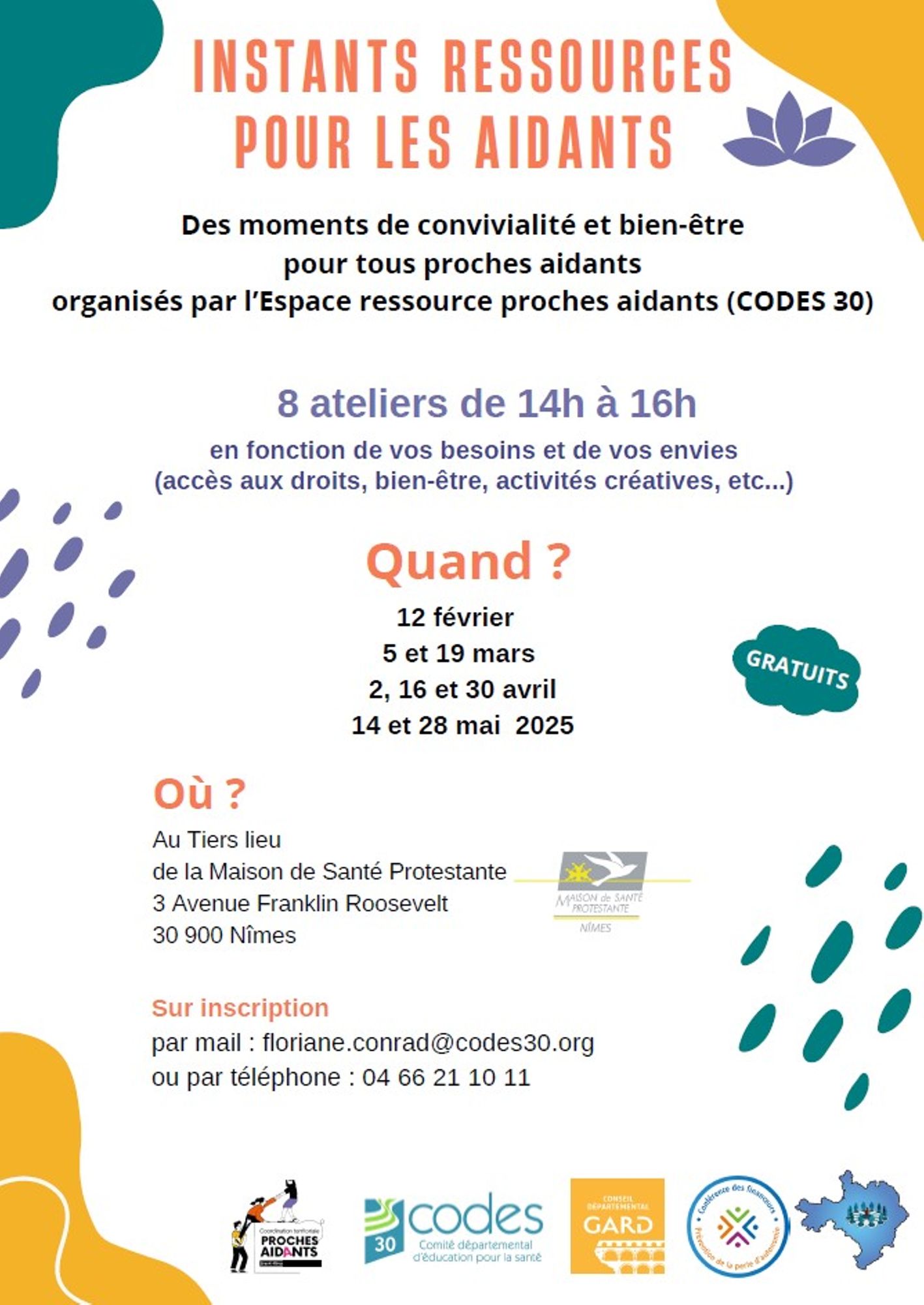 INSTANTS RESSOURCES POUR LES AIDANTS - ateliers (accès aux droits, bien-être, activités créatives, etc...)