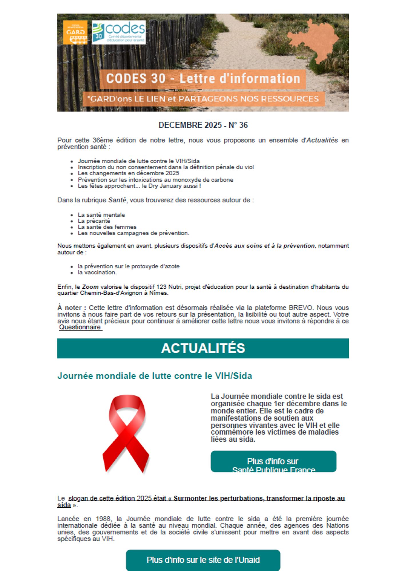 Lettre d'information N° 36 du CAPS. Collectif pour Agir en Prévention et en Santé