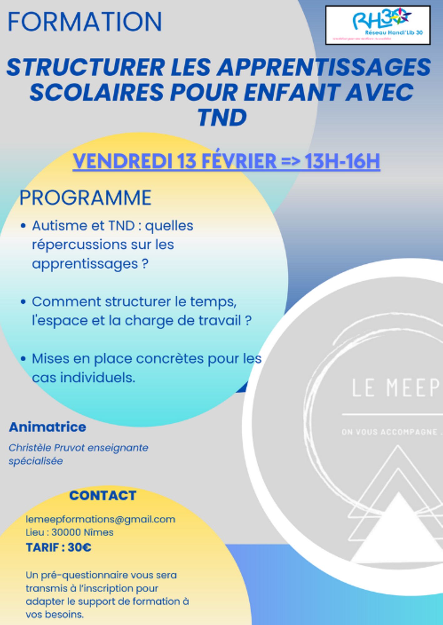 Formation : Structurer les apprentissages scolaires pour enfant avec TND