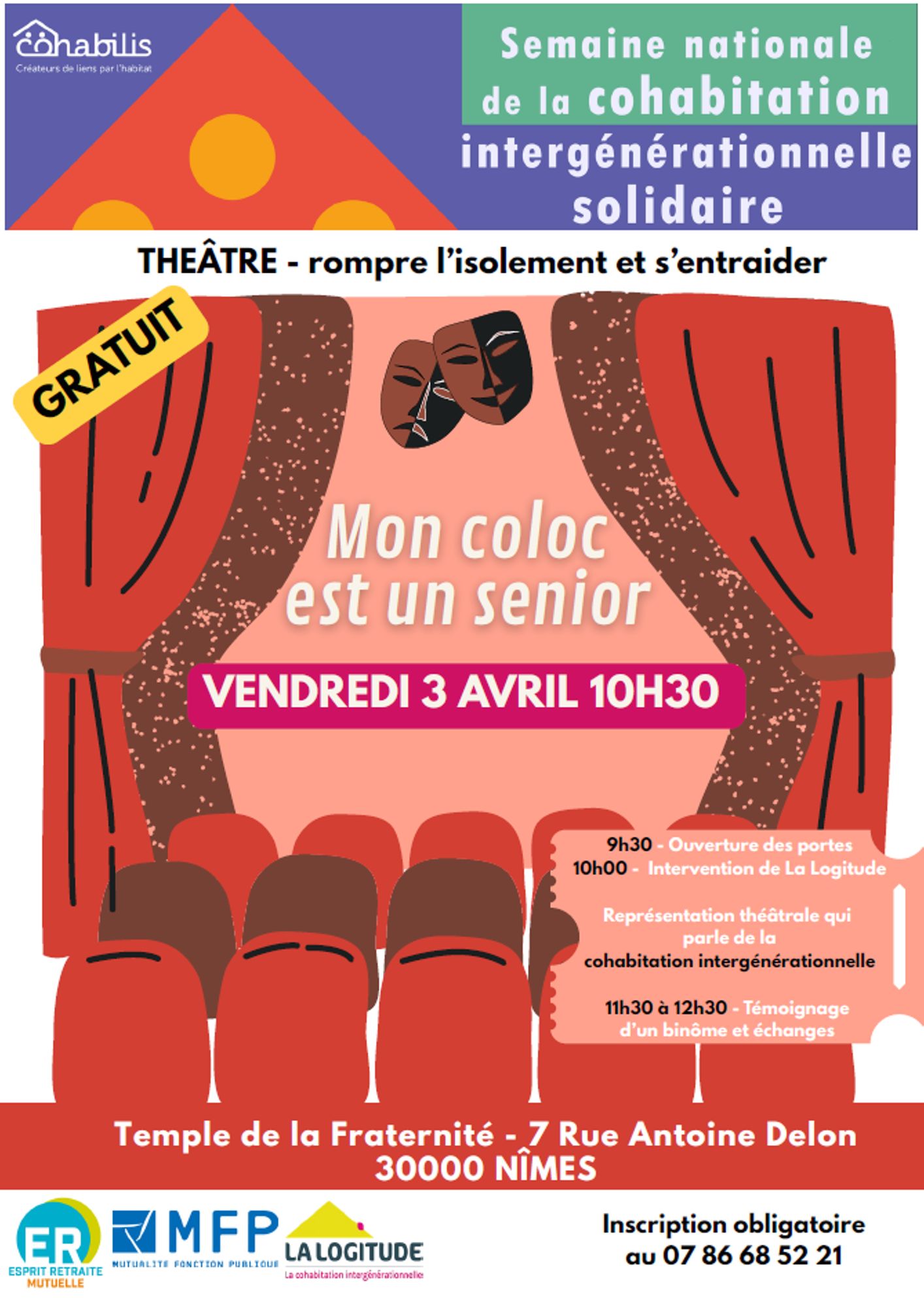 Représentation théâtrale "Mon coloc est un sénior" - Suivi de témoignages et d'un débat