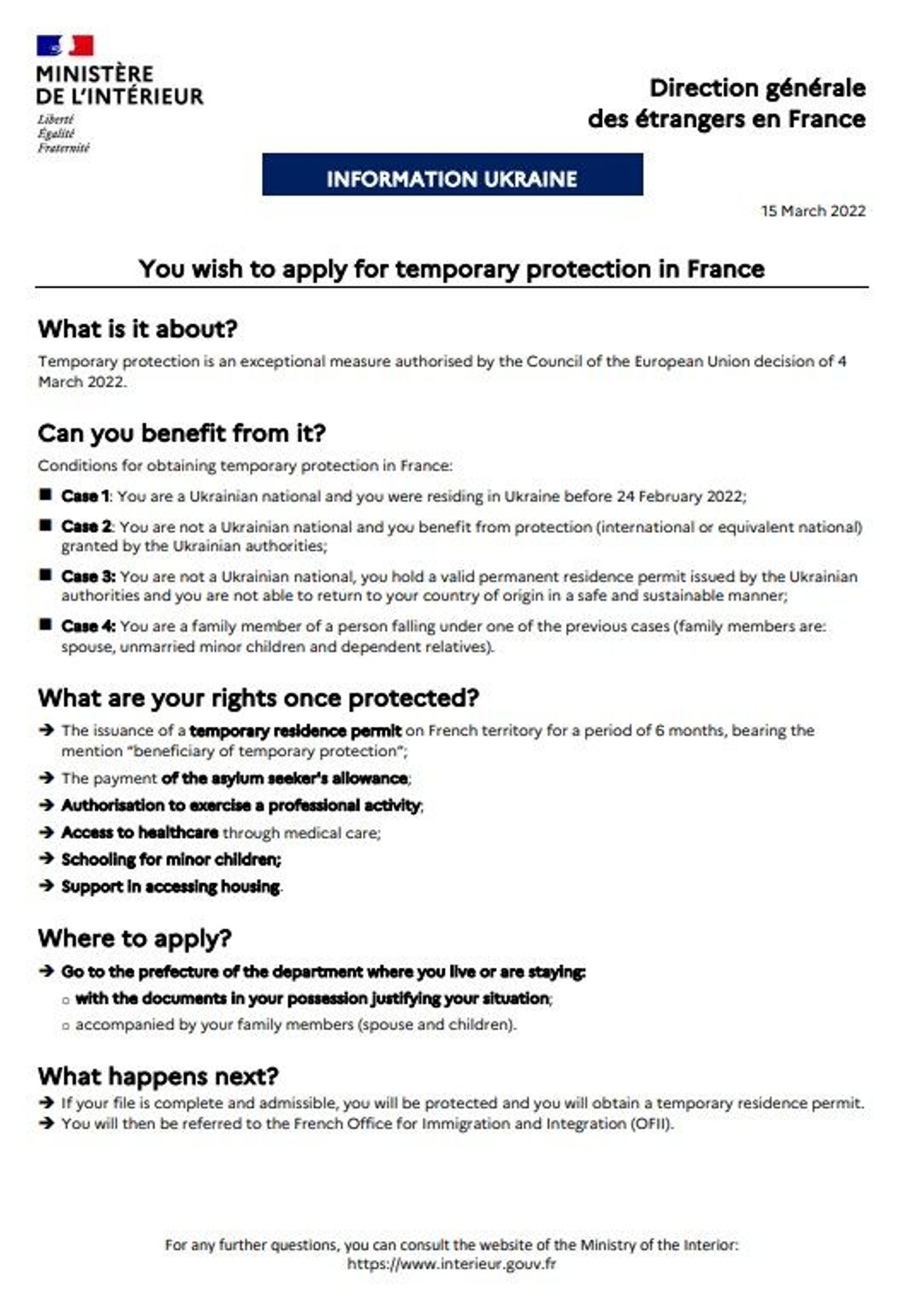 Flyer. Demande de protection temporaire - Ukraine