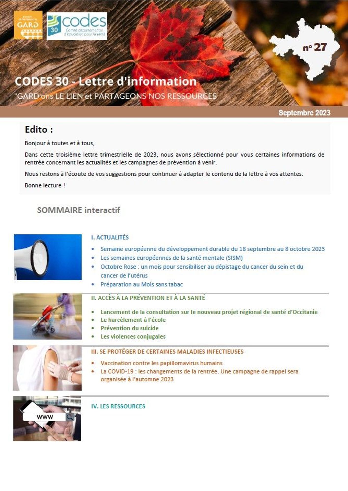 Lettre d'information N° 27 du CAPS. Collectif pour Agir en Prévention et en Santé