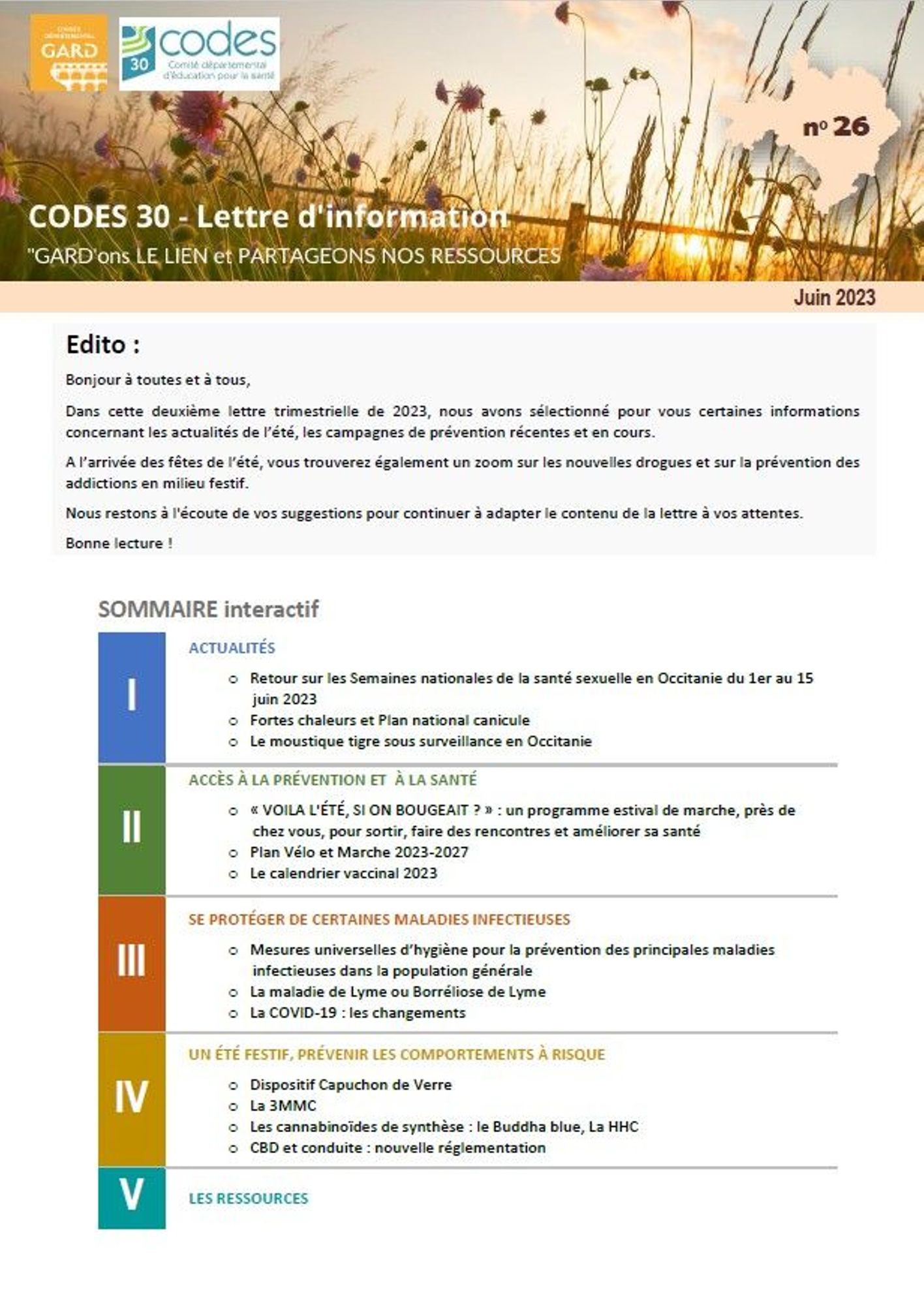 Lettre d'information N° 26 du CAPS. Collectif pour Agir en Prévention et en Santé 