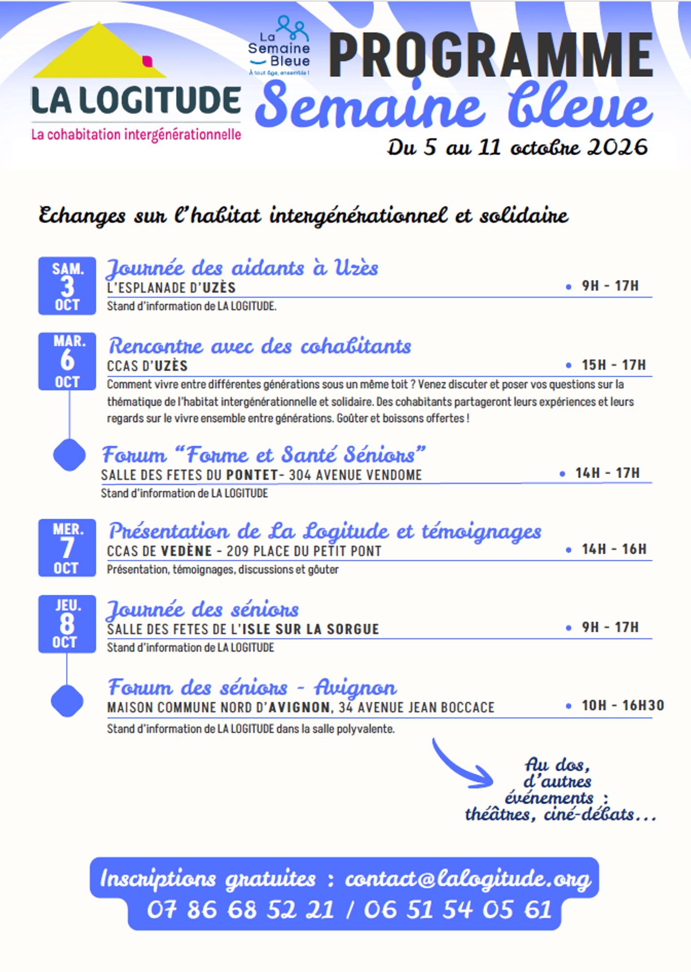 Programme de la semaine bleue avec La Logitude