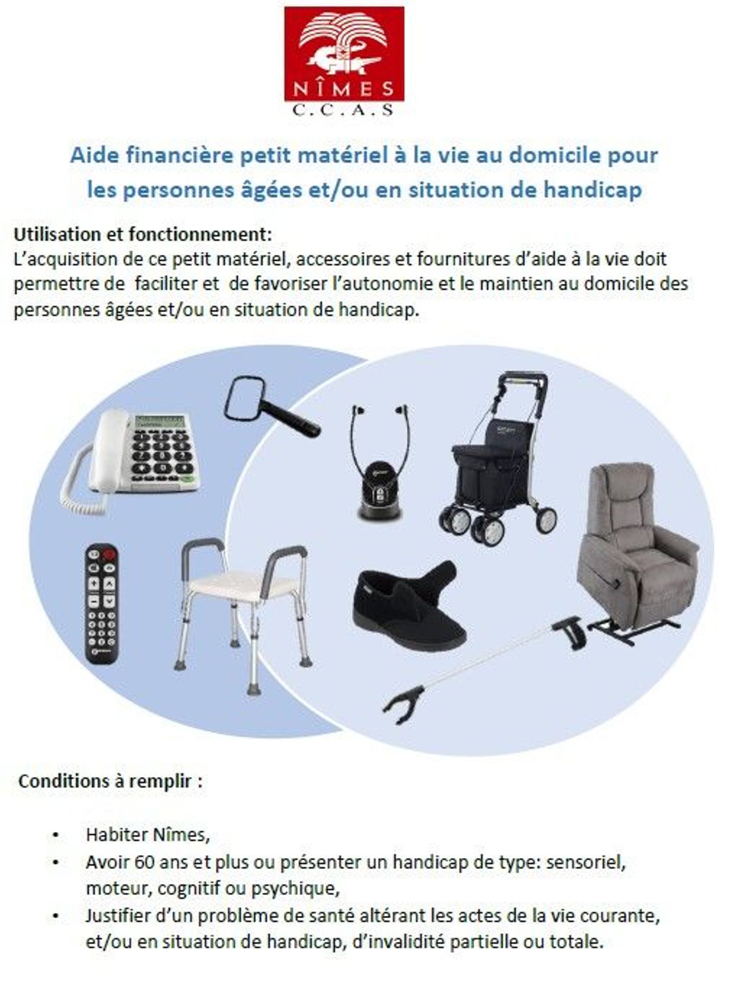 Aide financière petit matériel à la vie au domicile pour les personnes âgées et/ou en situation de handicap