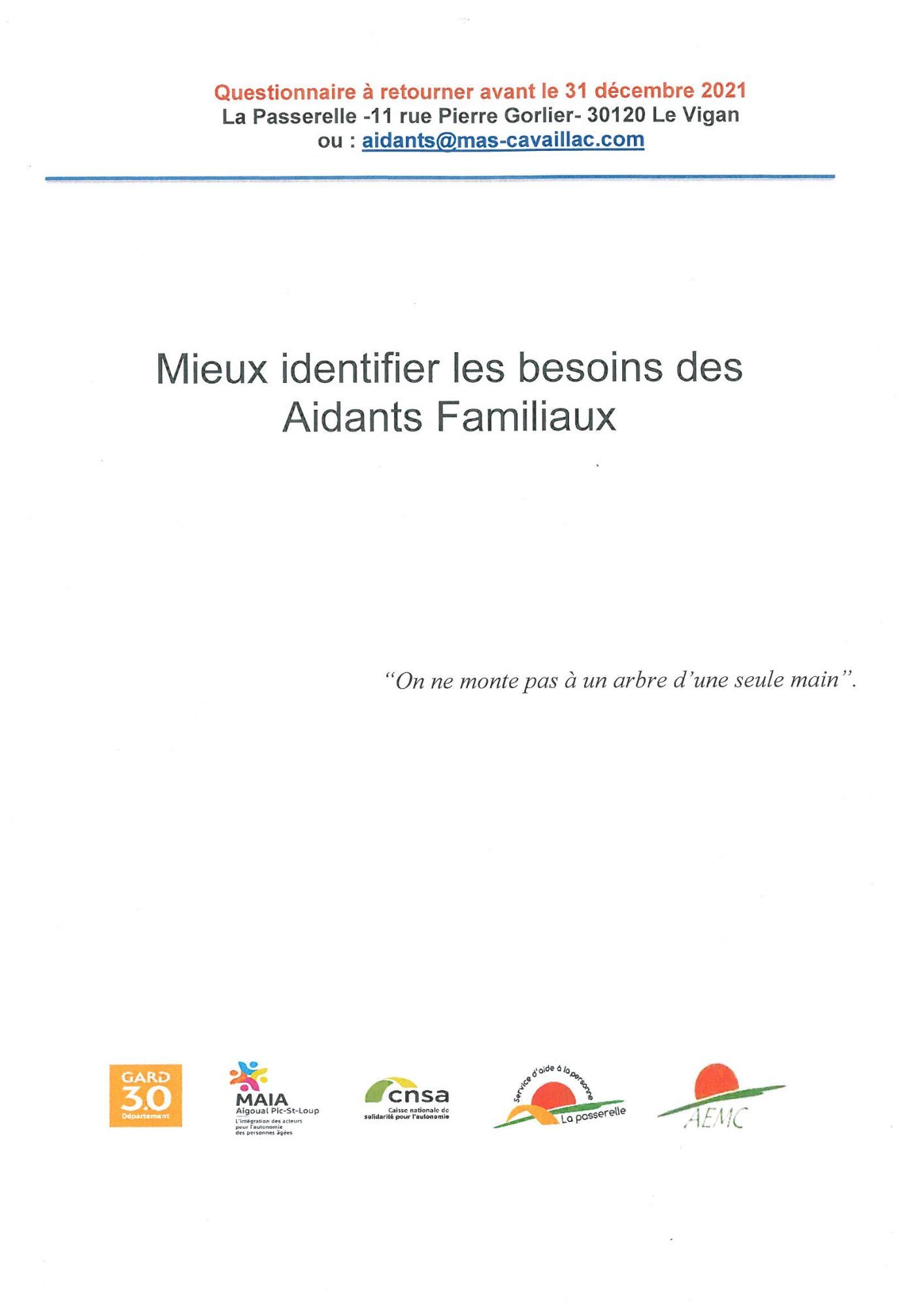 Un questionnaire pour recueillir les besoins des aidants